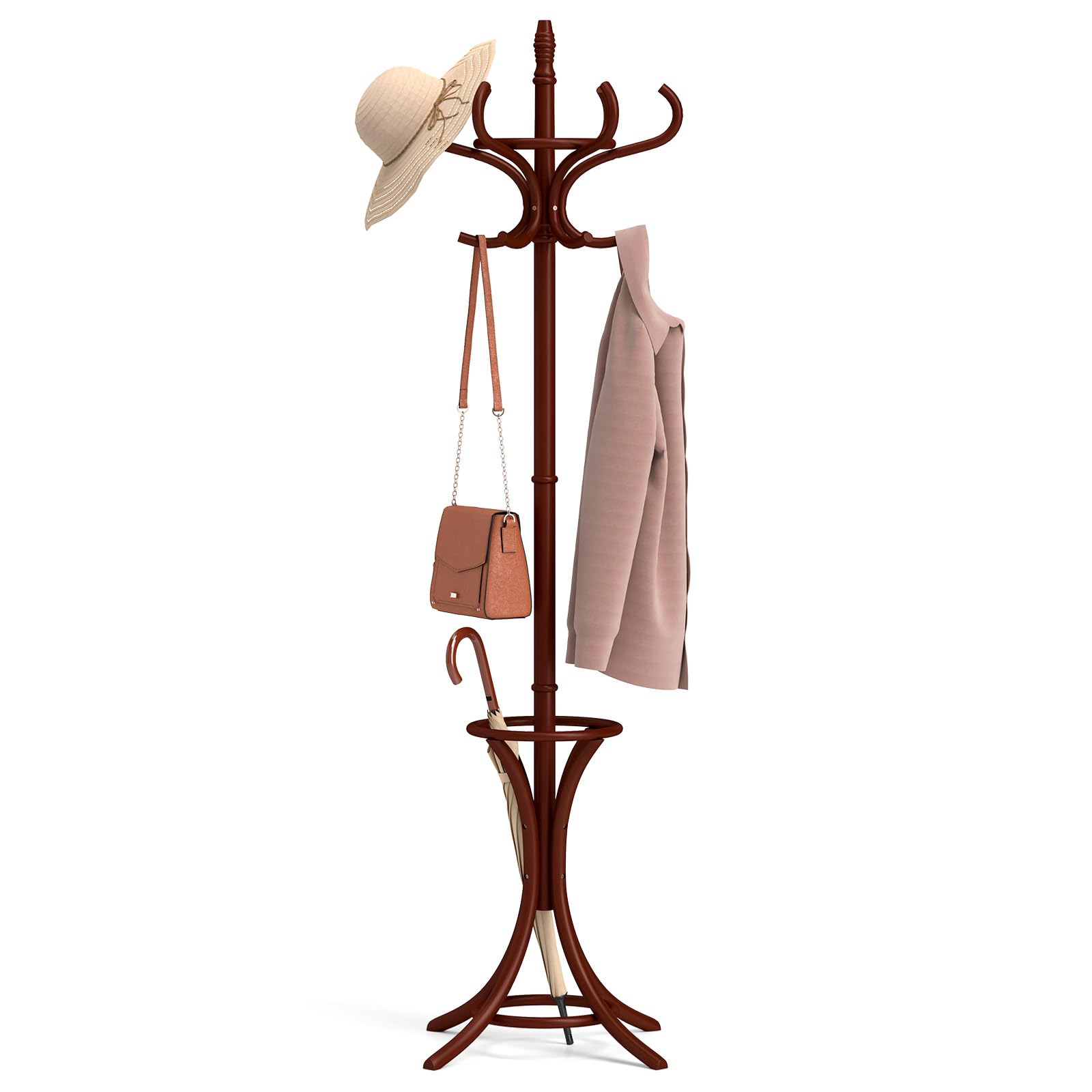 Tangkula Coat Rack with Umbrella Holder, 73 Inch Freestanding Coat Hanger Stand with 12 Hooks